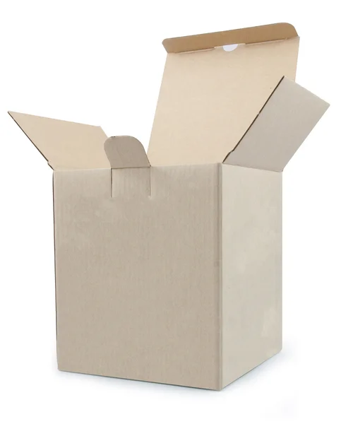 Closed open cardboard box taped up and isolated — Stock Photo, Image