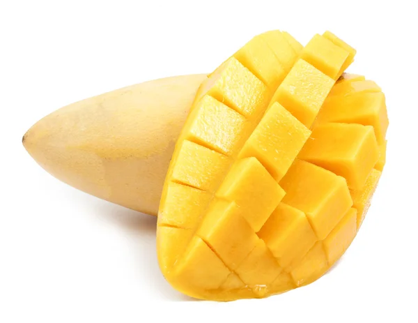 Mango slice cut to cubes close up isolated — Stock Photo, Image