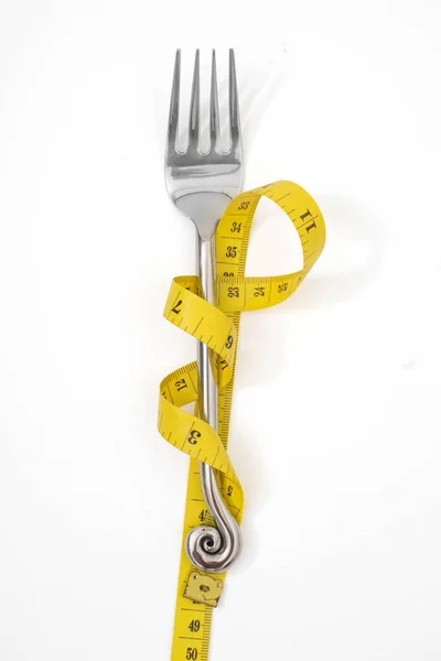 Fork Measuring Tape Diet Healthy Eating Concept Concept — Stock Photo, Image