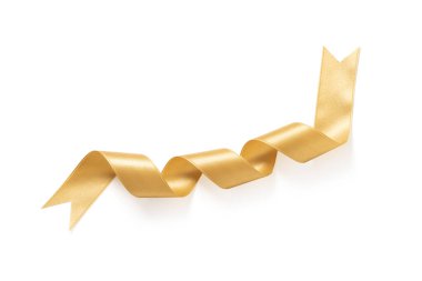 Beyaz arkaplanda izole edilmiş yuvarlak altın renkli bir kurdele