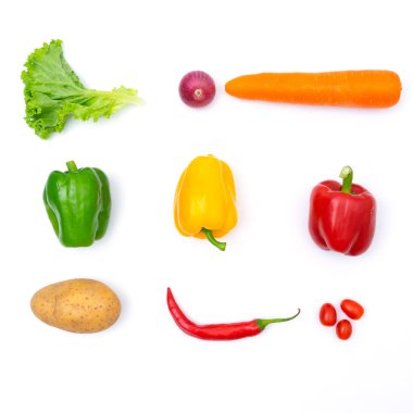 düz konum taze sebze beyazı arkaplan