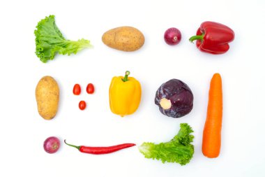 düz konum taze sebze beyazı arkaplan