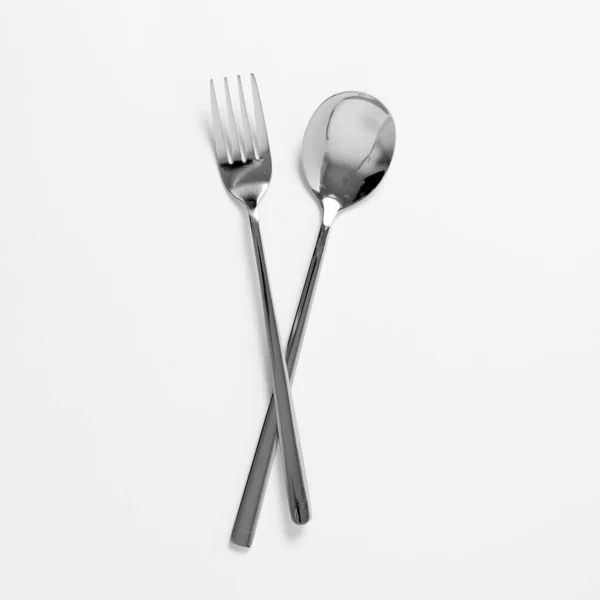 Silver Spoon Fork Isolate White Background — Stock Photo, Image