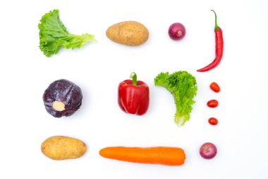 düz konum taze sebze beyazı arkaplan