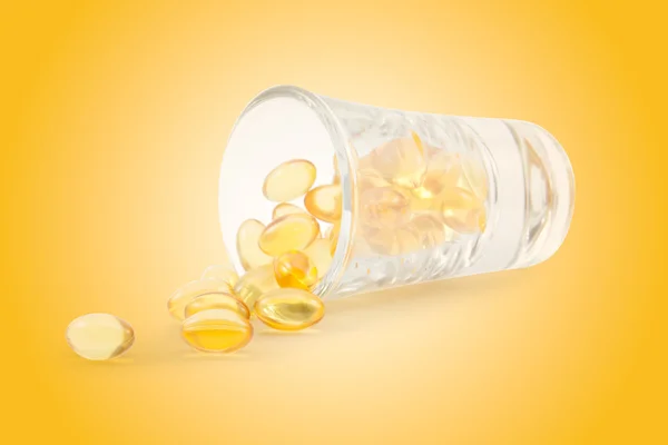 Omega-3 visolie capsules en glas. — Stockfoto