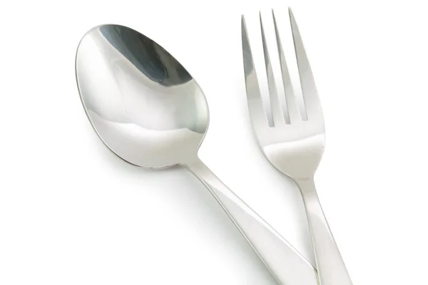 Sked och gaffel isolerad på vit bakgrund — Stockfoto