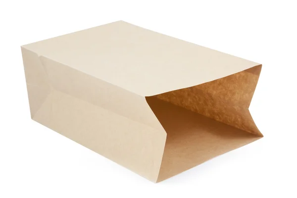 Beyaz arka plan üzerinde izole kahverengi kağıt torba — Stok fotoğraf