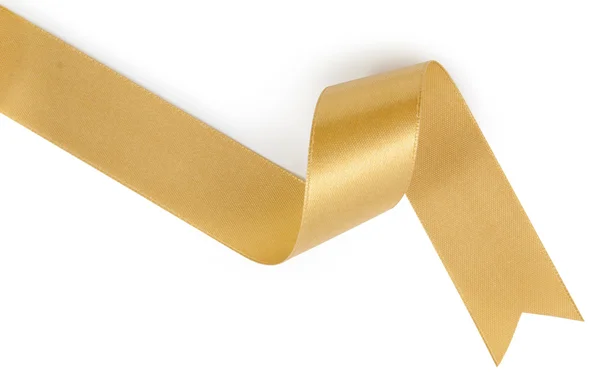 Gold ribbon nicely uncurled isolated on pure white — Stock Photo, Image