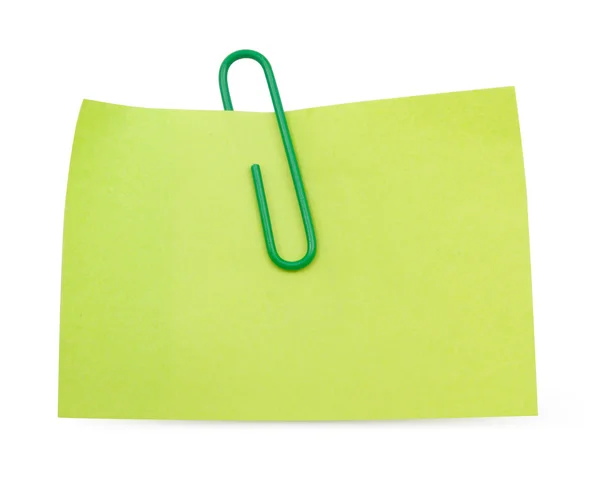 Green Note with paper clip — Stock Photo, Image