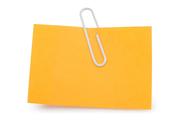 Orange  Note with paper clip — Stock Photo, Image