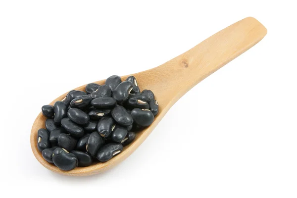Black Beans on spoon wood — Stock Photo, Image