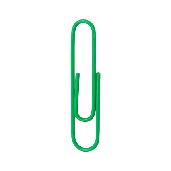 Groene paperclip geïsoleerd op witte achtergrond — Stockfoto