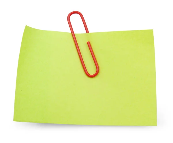 Green Note with red paper clip — Stock Photo, Image