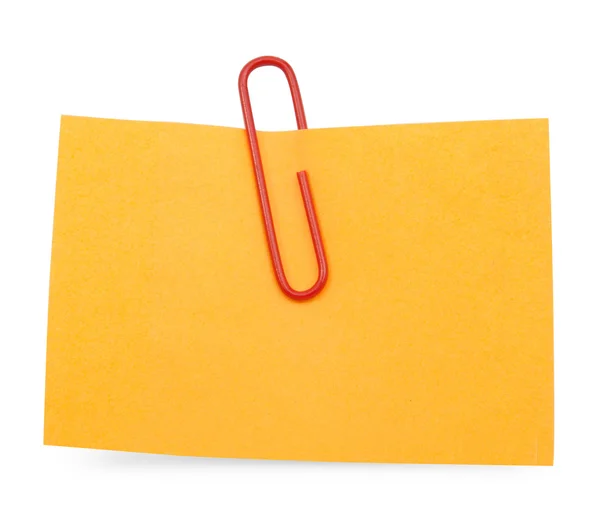 Orange Note with red paper clip — Stock Photo, Image