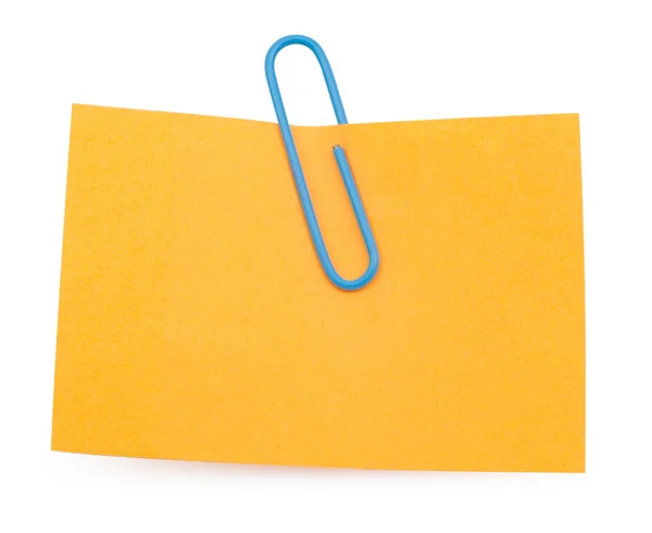 Orange  Note with paper clip — Stock Photo, Image