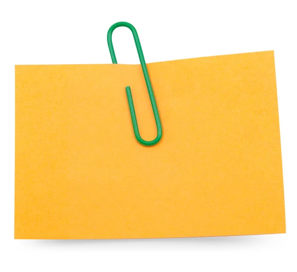 Orange  Note with paper clip — Stock Photo, Image