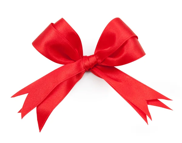 Red ribbon double bow on white background preparation for gift w — Stock Photo, Image