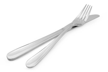 Bıçak ve çatal beyaz arkaplanda izole edildi