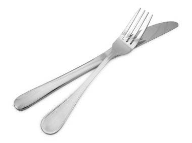 Bıçak ve çatal beyaz arkaplanda izole edildi