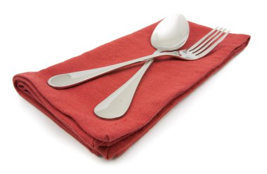 Fotoğraf gümüş çatal peçete izole 