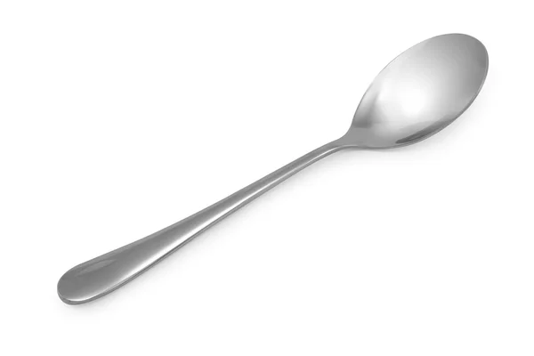 Stainless steel glossy metal kitchen spoon isolated — Stock Photo, Image