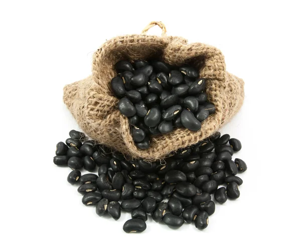 Black Beans  in canvas sack — Stock Photo, Image