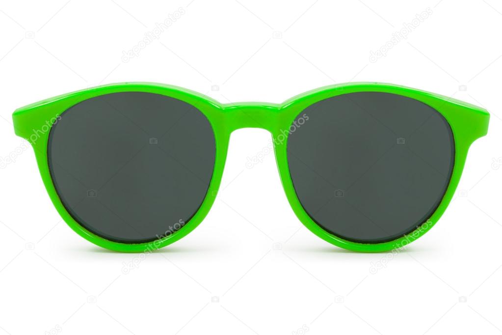 green sunglasses on white background