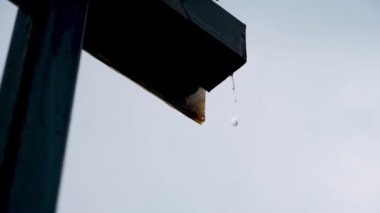 Gri fırtınalı gökyüzünün önünde damlalar yağıyor. Yaz yağmuru. Hava yağmurlu. Sağanak yağmur.