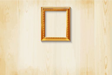 Eski stil, ahşap zemin üzerine altın resim çerçevesi
