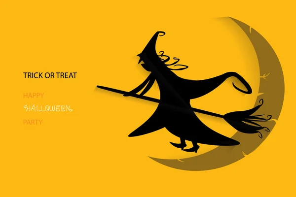 Fond abstrait Halloween avec silhouette sorcière contre lune — Image vectorielle