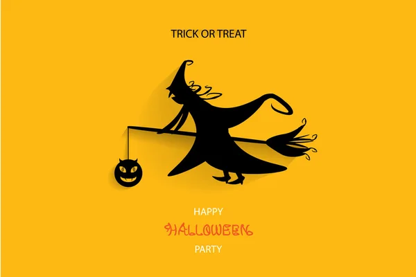 Illustrazione di Halloween con strega nera e zucca fioritura giro — Vettoriale Stock