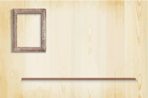 Wood picture frame on wall background — Stock Vector