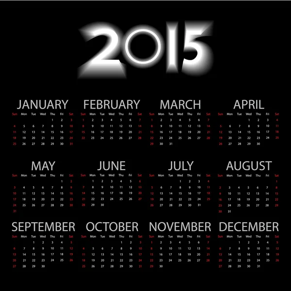 Calendario semplice 2015 Tono nero scuro, Vector EPS 10 — Vettoriale Stock