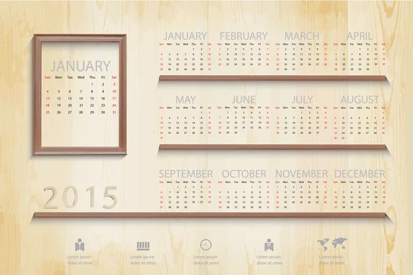 Calendario semplice su sfondo cornice di legno Immagine e business ic — Vettoriale Stock