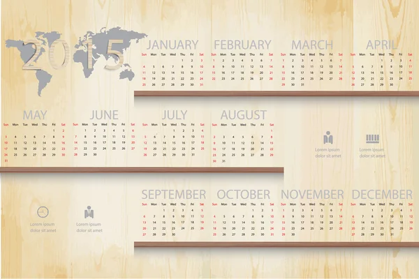 Calendario semplice su sfondo scaffale in legno e icona aziendale . — Vettoriale Stock