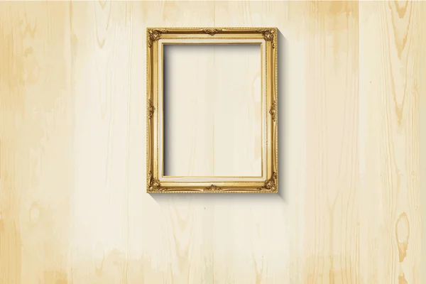 Oude stijl, Golden afbeeldingsframe op hout achtergrond — Stockvector