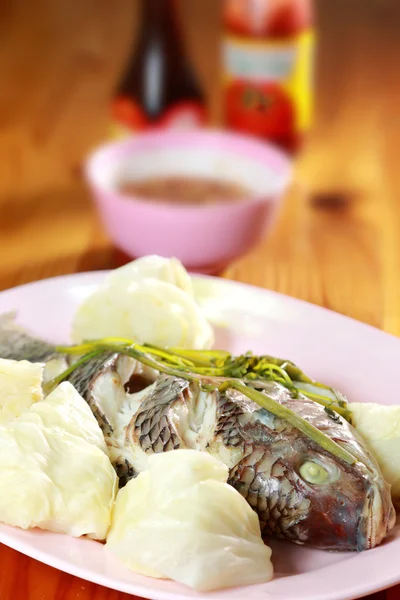 Gedünsteter Fisch mit Gemüse. — Stockfoto