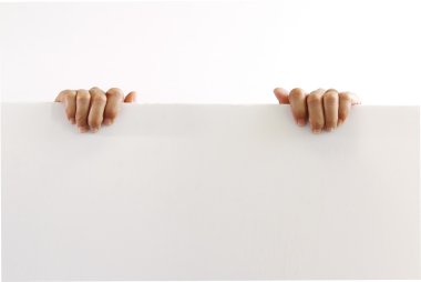 Kağıt boş Pano kadın el ben