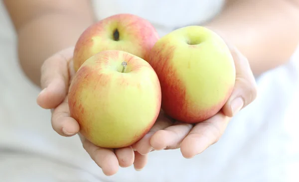 Mujer sosteniendo manzana . — Foto de Stock