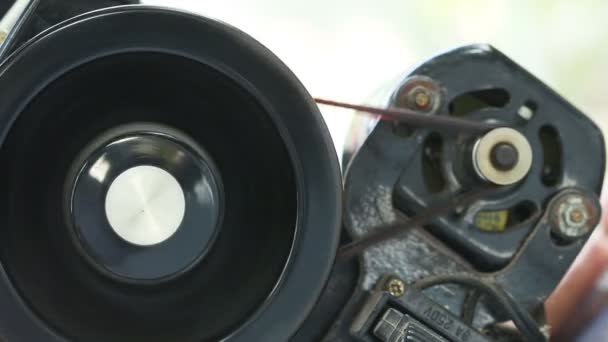 Timing belt in old pulley machine. — Stock Video