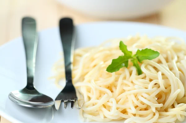 Spaghetti sur plat blanc — Photo