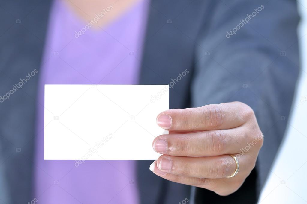  Business woman holding card