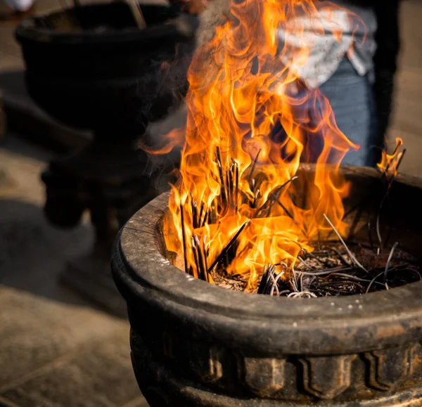 Many Incense Sticks Flames Stone Pot Jaya Sri Maha Bodhi — Stock Photo, Image
