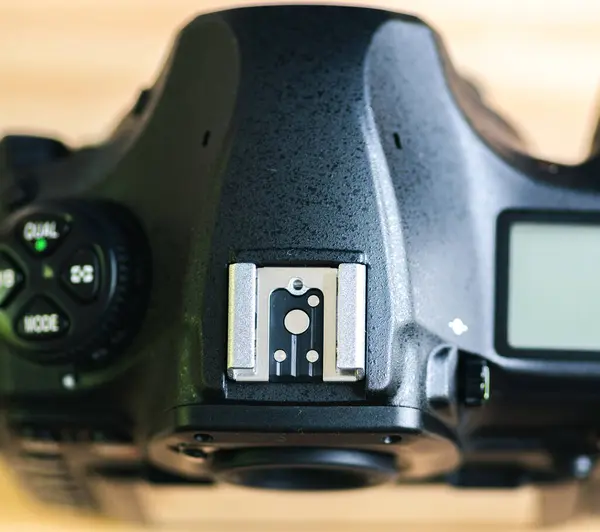 Vista Superior Cámara Dslr Primer Plano Hotshoe Mount —  Fotos de Stock