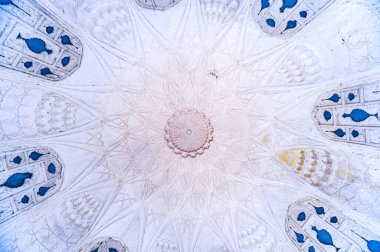 Jaipur, Hindistan - 03 03 2012: Rajasthan 'daki Amer Kalesi' ndeki 1000 yıllık Amber Sarayı 'nın içindeki Stucco tavanı, Unesco Dünya Mirası Bölgesi ve ünlü turizm beldesi