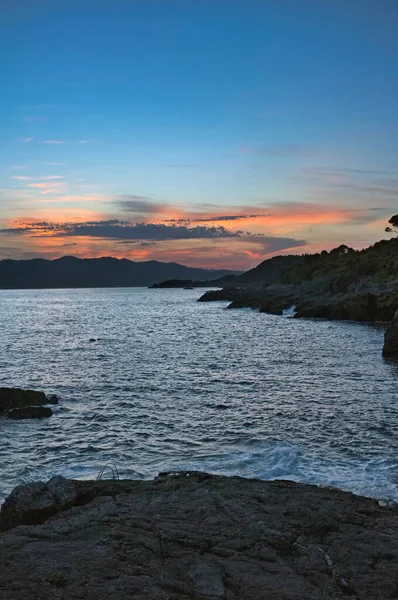 Pôr Sol Mar Mediterrâneo Este Golfo Dos Poetas Golfo Spezia — Fotografia de Stock