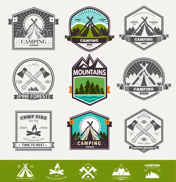 Camping retro vector logotipo — Vector de stock