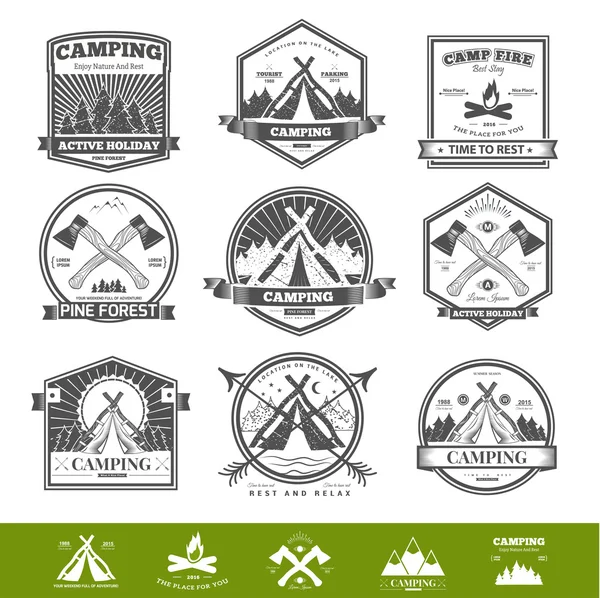 Camping retro vector logotipo — Vector de stock