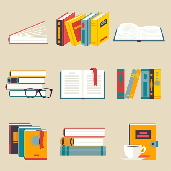 Un conjunto de libros de estilo plano — Vector de stock