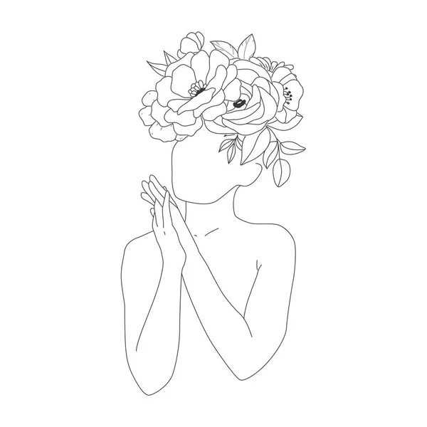 Minimal ligne dessin femme fleur Images. — Image vectorielle